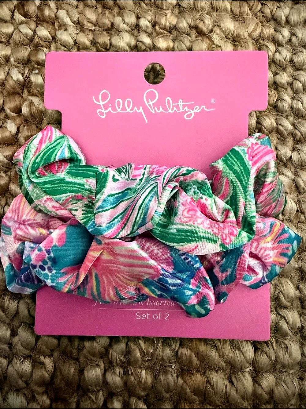 Lilly Pulitzer Layered Ruffle Scrunchie Set Pink & Green